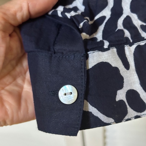 Kiki Sol Lightweight Cotton Button Up Blouse Navy Blue White Coral Print XXL - Picture 6 of 12